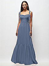 Front View Thumbnail - Larkspur Blue Tie-Shoulder Bustier Bodice Ruffle-Hem Maxi Dress