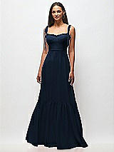 Front View Thumbnail - Midnight Navy Tie-Shoulder Bustier Bodice Ruffle-Hem Maxi Dress