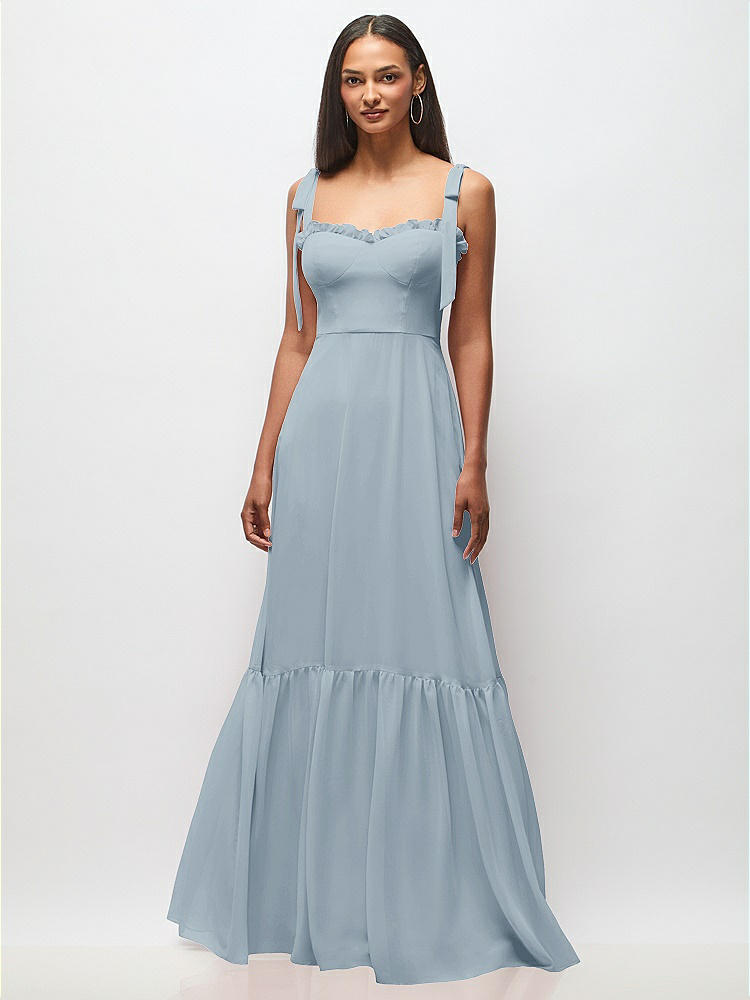 Flutter Sleeve Cutout Tie-back Maxi Bridesmaid Dress With Tiered