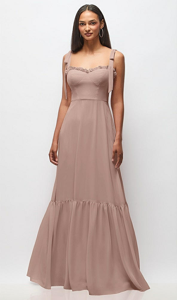 Front View - Neu Nude Tie-Shoulder Bustier Bodice Ruffle-Hem Maxi Dress