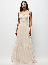 Front View Thumbnail - Oat Tie-Shoulder Bustier Bodice Ruffle-Hem Maxi Dress