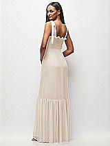 Rear View Thumbnail - Oat Tie-Shoulder Bustier Bodice Ruffle-Hem Maxi Dress