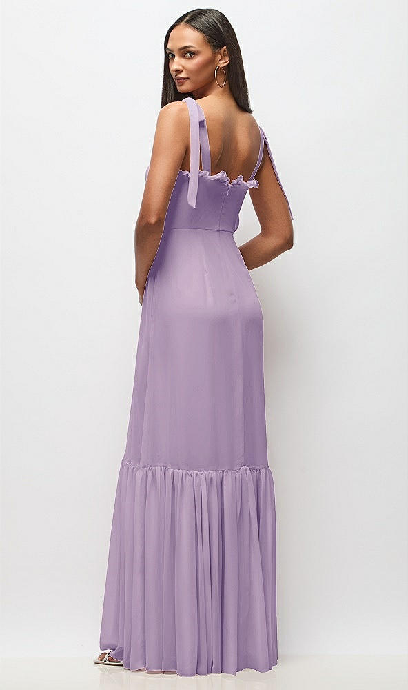 Back View - Pale Purple Tie-Shoulder Bustier Bodice Ruffle-Hem Maxi Dress