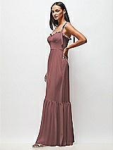 Side View Thumbnail - Rosewood Tie-Shoulder Bustier Bodice Ruffle-Hem Maxi Dress