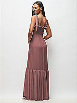 Rear View Thumbnail - Rosewood Tie-Shoulder Bustier Bodice Ruffle-Hem Maxi Dress