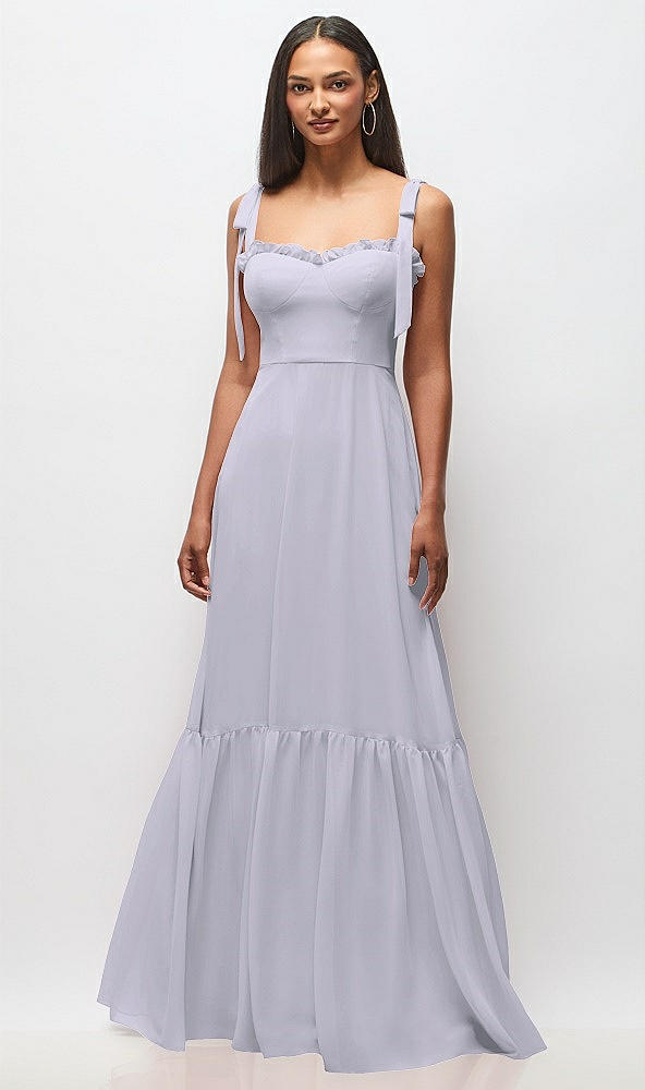 Front View - Silver Dove Tie-Shoulder Bustier Bodice Ruffle-Hem Maxi Dress