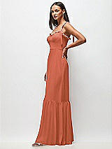 Side View Thumbnail - Terracotta Copper Tie-Shoulder Bustier Bodice Ruffle-Hem Maxi Dress