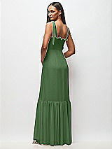 Rear View Thumbnail - Vineyard Green Tie-Shoulder Bustier Bodice Ruffle-Hem Maxi Dress