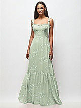 Front View Thumbnail - Vintage Primrose Sage Tie-Shoulder Bustier Bodice Ruffle-Hem Maxi Dress