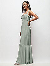 Side View Thumbnail - Willow Green Tie-Shoulder Bustier Bodice Ruffle-Hem Maxi Dress