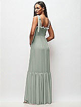 Rear View Thumbnail - Willow Green Tie-Shoulder Bustier Bodice Ruffle-Hem Maxi Dress