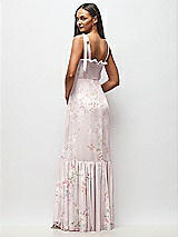 Rear View Thumbnail - Watercolor Print Tie-Shoulder Bustier Bodice Ruffle-Hem Maxi Dress