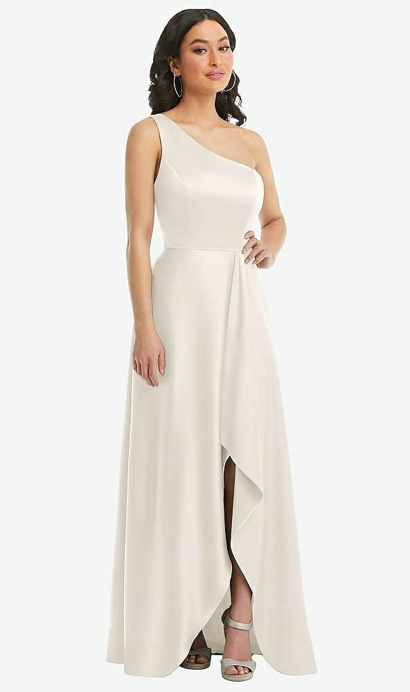 Front View - Ivory One-Shoulder High Low Maxi Dress with Pockets