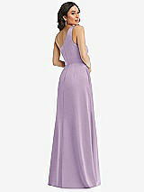 Rear View Thumbnail - Pale Purple One-Shoulder High Low Maxi Dress with Pockets