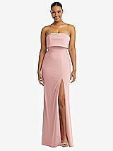 Alt View 1 Thumbnail - Rose Strapless Overlay Bodice Crepe Maxi Dress with Front Slit