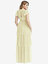 Rear View Thumbnail - Butter Yellow Flutter Sleeve Jewel Neck Chiffon Maxi Dress with Tiered Ruffle Skirt