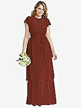 Front View Thumbnail - Auburn Moon Flutter Sleeve Jewel Neck Chiffon Maxi Dress with Tiered Ruffle Skirt