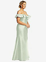 Side View Thumbnail - Mint Green Off-the-Shoulder Ruffle Neck Satin Trumpet Gown