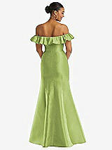 Alt View 5 Thumbnail - Mojito Off-the-Shoulder Ruffle Neck Satin Trumpet Gown