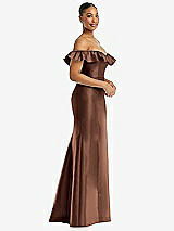 Alt View 4 Thumbnail - Cognac Off-the-Shoulder Ruffle Neck Satin Trumpet Gown