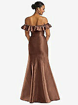 Alt View 5 Thumbnail - Cognac Off-the-Shoulder Ruffle Neck Satin Trumpet Gown