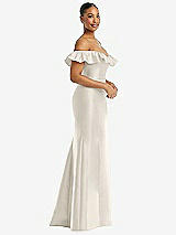 Alt View 4 Thumbnail - Ivory Off-the-Shoulder Ruffle Neck Satin Trumpet Gown