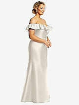 Side View Thumbnail - Ivory Off-the-Shoulder Ruffle Neck Satin Trumpet Gown