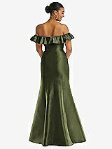 Alt View 5 Thumbnail - Olive Green Off-the-Shoulder Ruffle Neck Satin Trumpet Gown