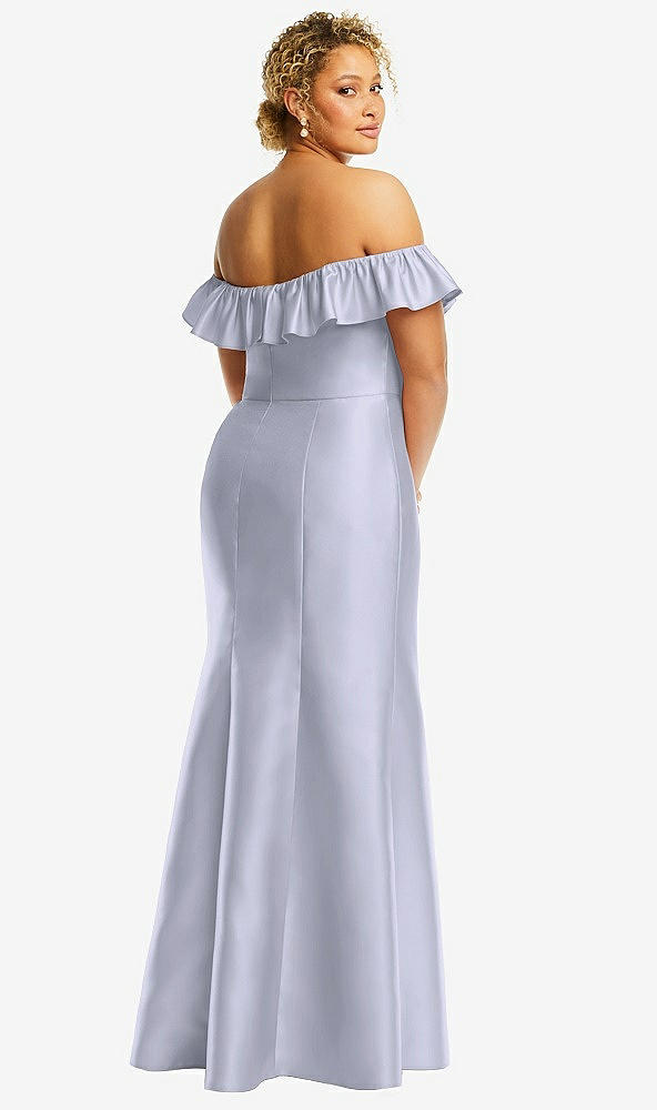 Back View - Silver Dove Off-the-Shoulder Ruffle Neck Satin Trumpet Gown