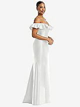 Alt View 4 Thumbnail - White Off-the-Shoulder Ruffle Neck Satin Trumpet Gown