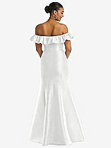 Alt View 5 Thumbnail - White Off-the-Shoulder Ruffle Neck Satin Trumpet Gown
