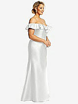 Side View Thumbnail - White Off-the-Shoulder Ruffle Neck Satin Trumpet Gown