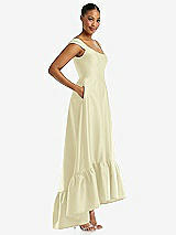 Side View Thumbnail - Butter Yellow Cap Sleeve Deep Ruffle Hem Satin High Low Dress with Pockets