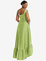Rear View Thumbnail - Mojito Cap Sleeve Deep Ruffle Hem Satin High Low Dress with Pockets