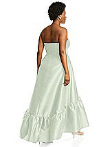 Alt View 3 Thumbnail - Mint Green Strapless Deep Ruffle Hem Satin High Low Dress with Pockets