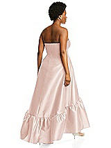 Alt View 3 Thumbnail - Blush Strapless Deep Ruffle Hem Satin High Low Dress with Pockets