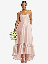 Front View Thumbnail - Blush Strapless Deep Ruffle Hem Satin High Low Dress with Pockets