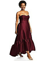 Alt View 2 Thumbnail - Cabernet Strapless Deep Ruffle Hem Satin High Low Dress with Pockets