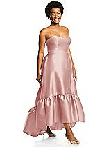 Alt View 2 Thumbnail - Rose Strapless Deep Ruffle Hem Satin High Low Dress with Pockets