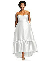 Alt View 1 Thumbnail - White Strapless Deep Ruffle Hem Satin High Low Dress with Pockets
