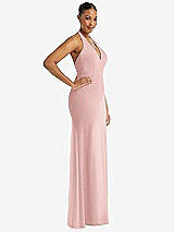 Side View Thumbnail - Rose Plunge Neck Halter Backless Trumpet Gown with Front Slit