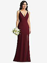 Alt View 1 Thumbnail - Cabernet Skinny Strap Deep V-Neck Crepe Trumpet Gown with Front Slit