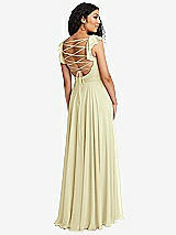 Front View Thumbnail - Butter Yellow Shirred Cross Bodice Lace Up Open-Back Maxi Dress with Flutter Sleeves
