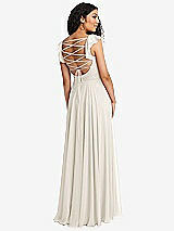 Front View Thumbnail - Ivory Shirred Cross Bodice Lace Up Open-Back Maxi Dress with Flutter Sleeves