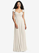 Rear View Thumbnail - Ivory Shirred Cross Bodice Lace Up Open-Back Maxi Dress with Flutter Sleeves