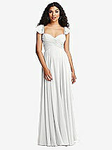 Rear View Thumbnail - White Shirred Cross Bodice Lace Up Open-Back Maxi Dress with Flutter Sleeves