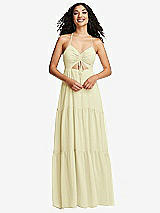 Front View Thumbnail - Butter Yellow Drawstring Bodice Gathered Tie Open-Back Maxi Dress with Tiered Skirt