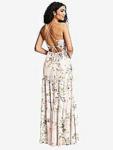 Rear View Thumbnail - Blush Garden Drawstring Bodice Gathered Tie Open-Back Maxi Dress with Tiered Skirt