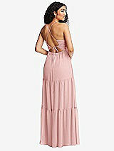 Rear View Thumbnail - Rose Drawstring Bodice Gathered Tie Open-Back Maxi Dress with Tiered Skirt