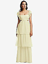 Front View Thumbnail - Butter Yellow Flutter Sleeve Cutout Tie-Back Maxi Dress with Tiered Ruffle Skirt